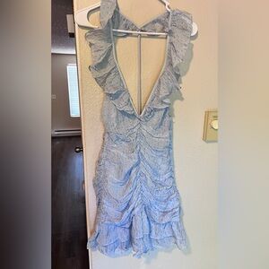 For Love and Lemons Chantal Metallica Tiered Cascade sparkling mini blue dress